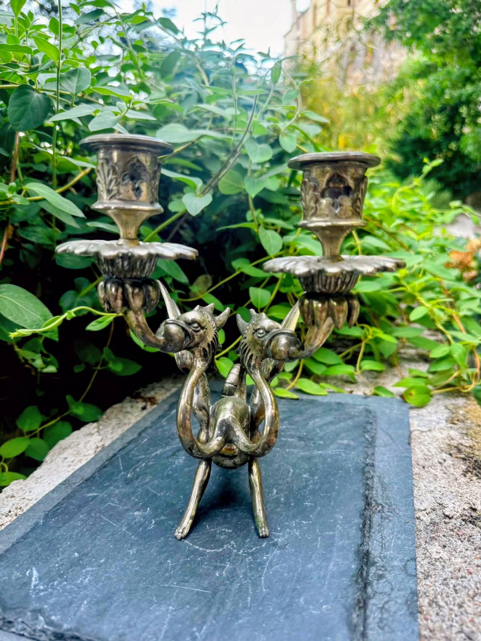 Large silvered bronze chandelier chimera Art Nouveau period