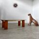 Old glass and burl coffee table Italian design from the 70s vintage
