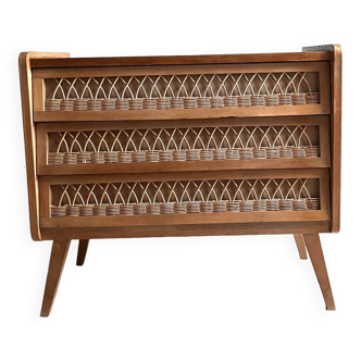 Wood and rattan chest of drawers