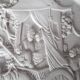 Large Chinese resin dish, sculpted motifs, signed