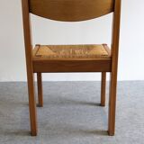 Set of 6 Maison Regain straw chairs in solid elm, 1970s-1980s