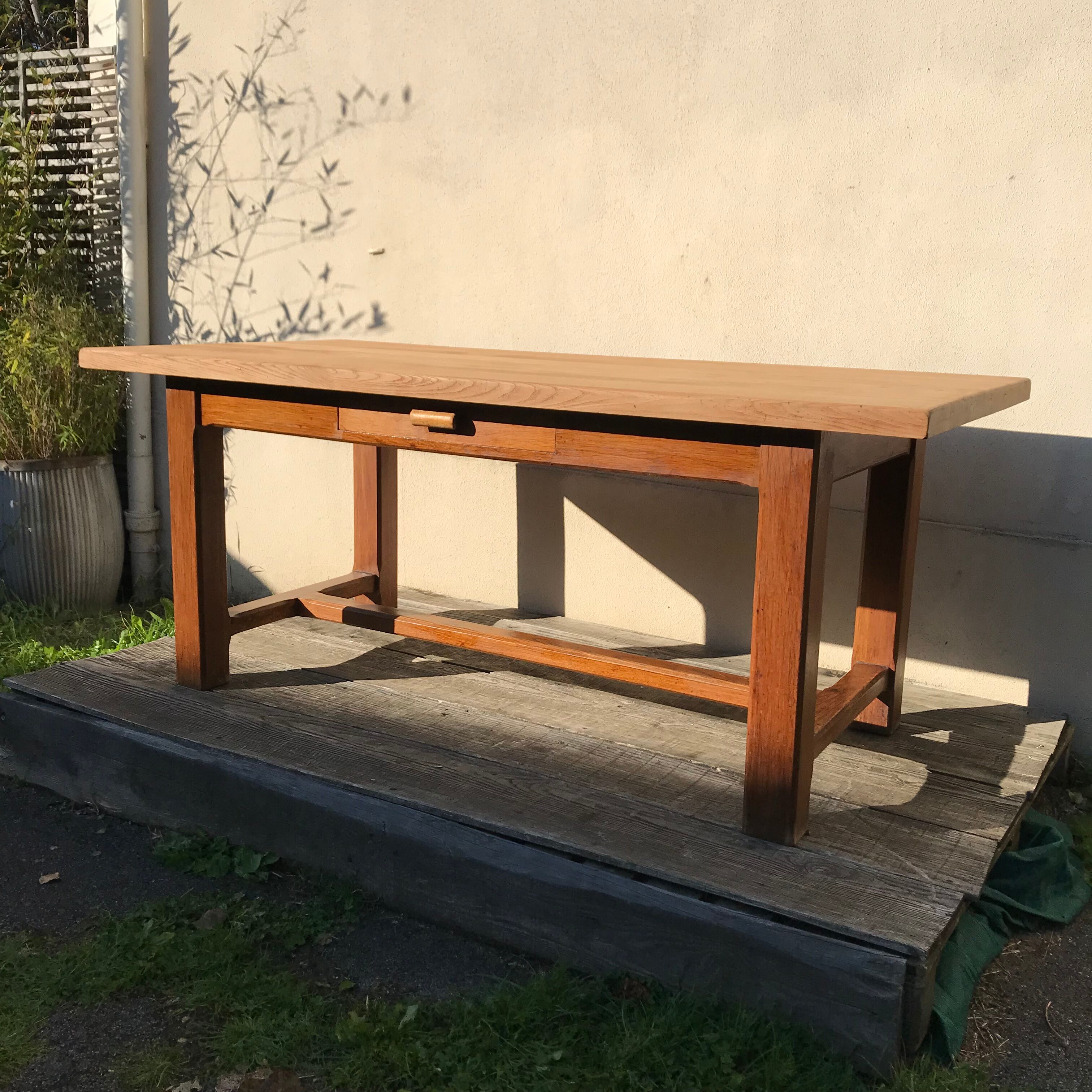 Vintage farmhouse table 1950 in solid light oak