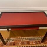 Wenge console desk / red leather top and drawer