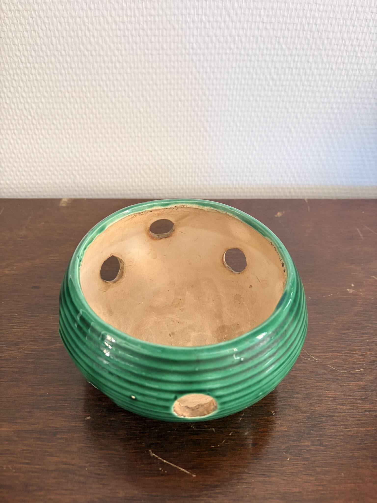 Vintage Burned Perfume Lantern Vallauris Art Deco Green Blue Wicker