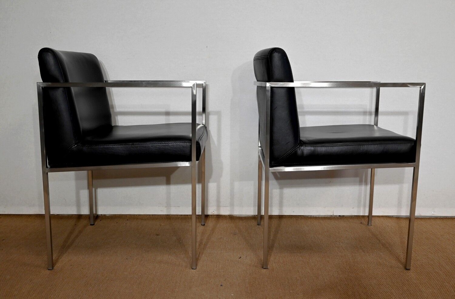 Pair of square armchairs, imitation leather – 1970