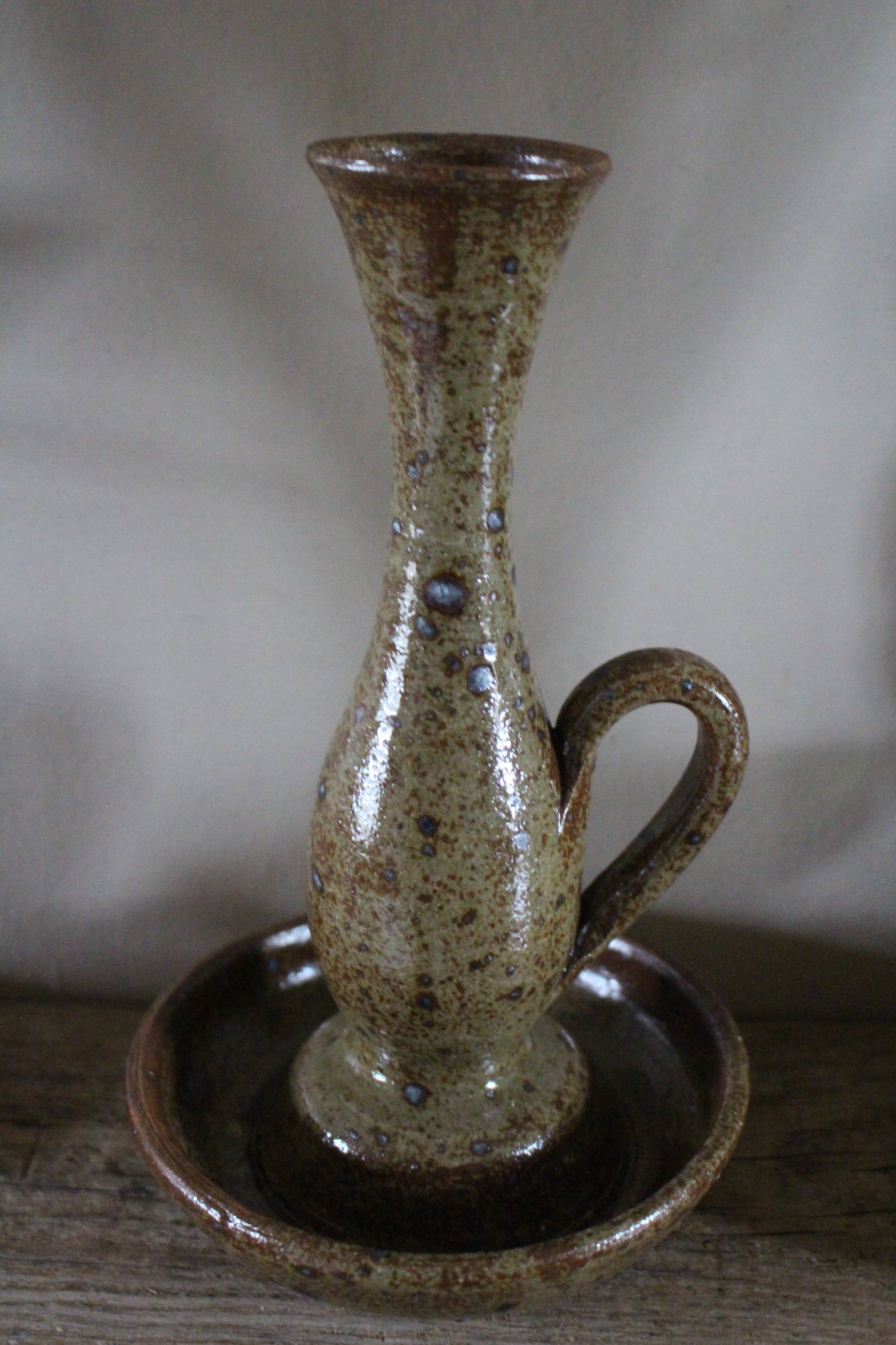 Vintage rat cave pyrite stone candlestick