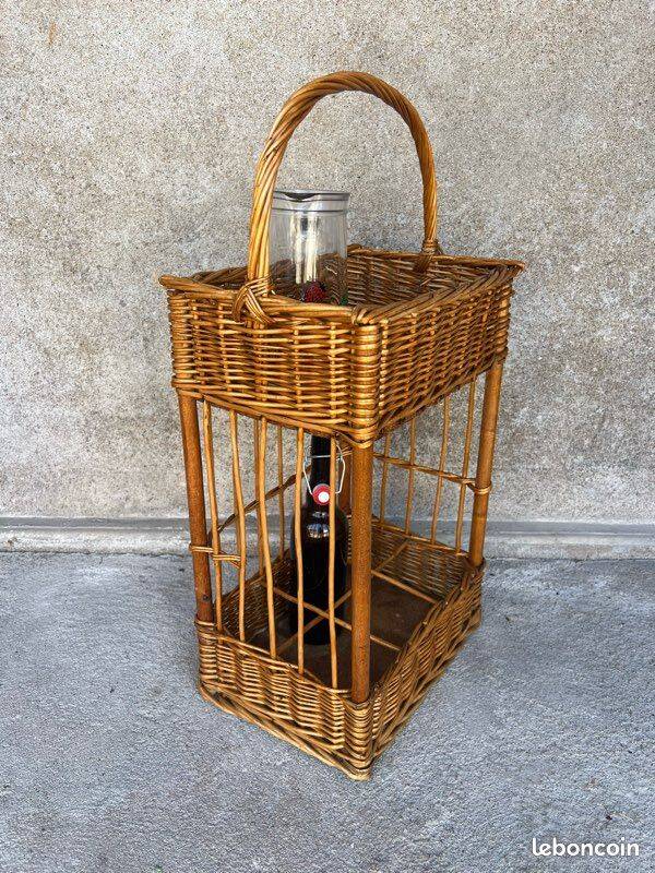 Vintage wicker bottle rack
