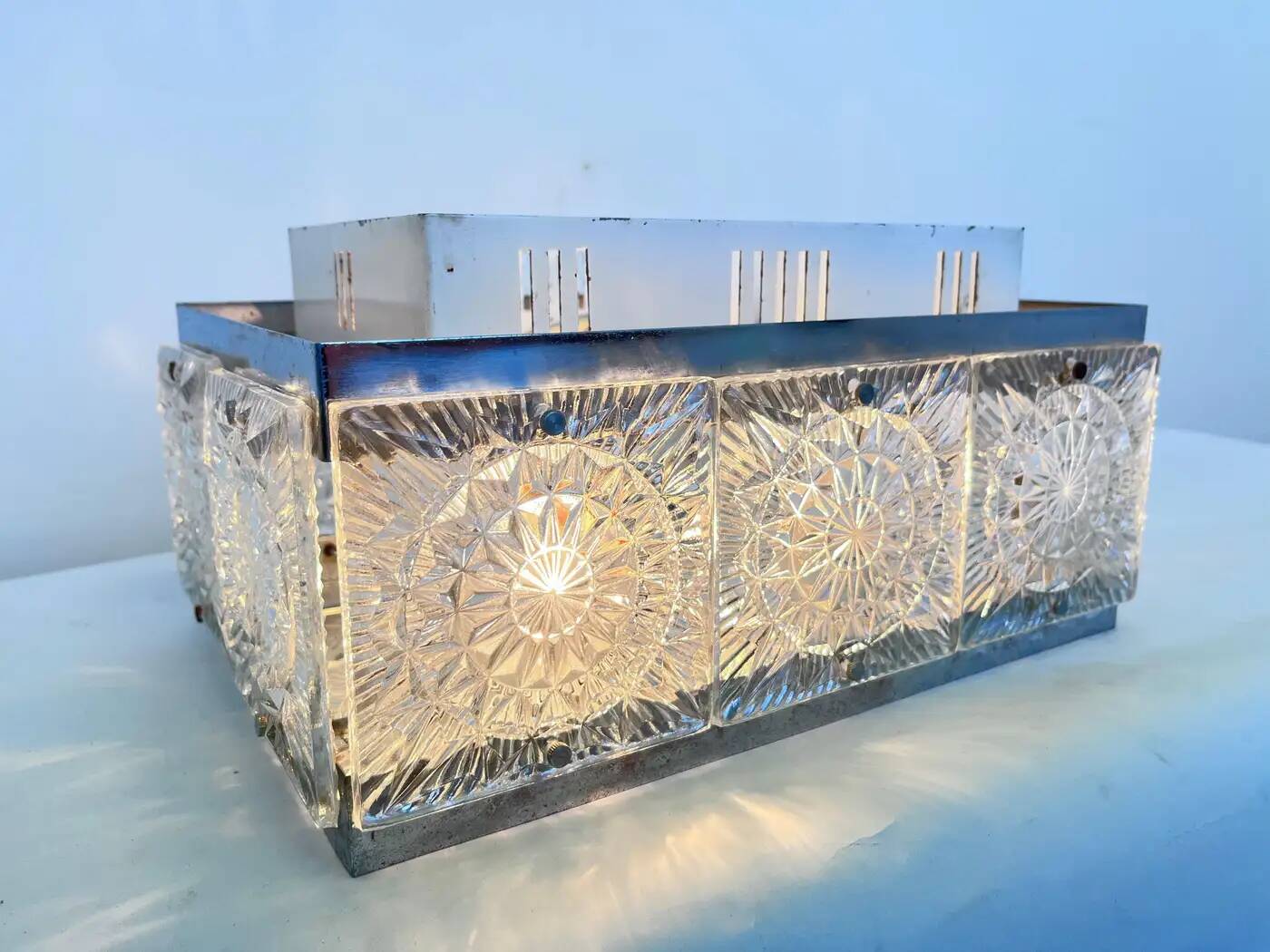 Rare glass flush mount by Kamenicky Senov, 1970s / Czechoslovakia