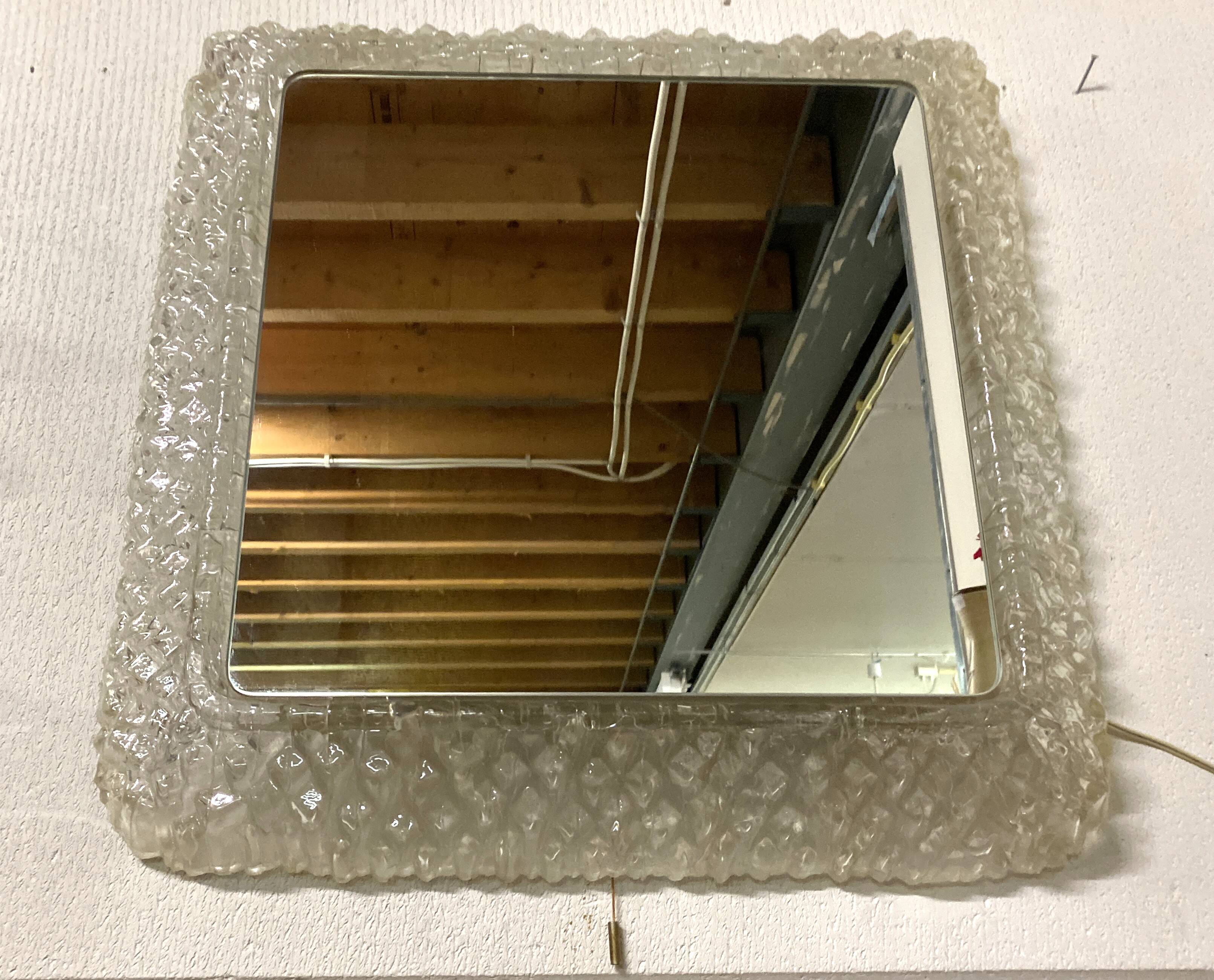 Ice mirror by Egon Hilleband square with light 1970s