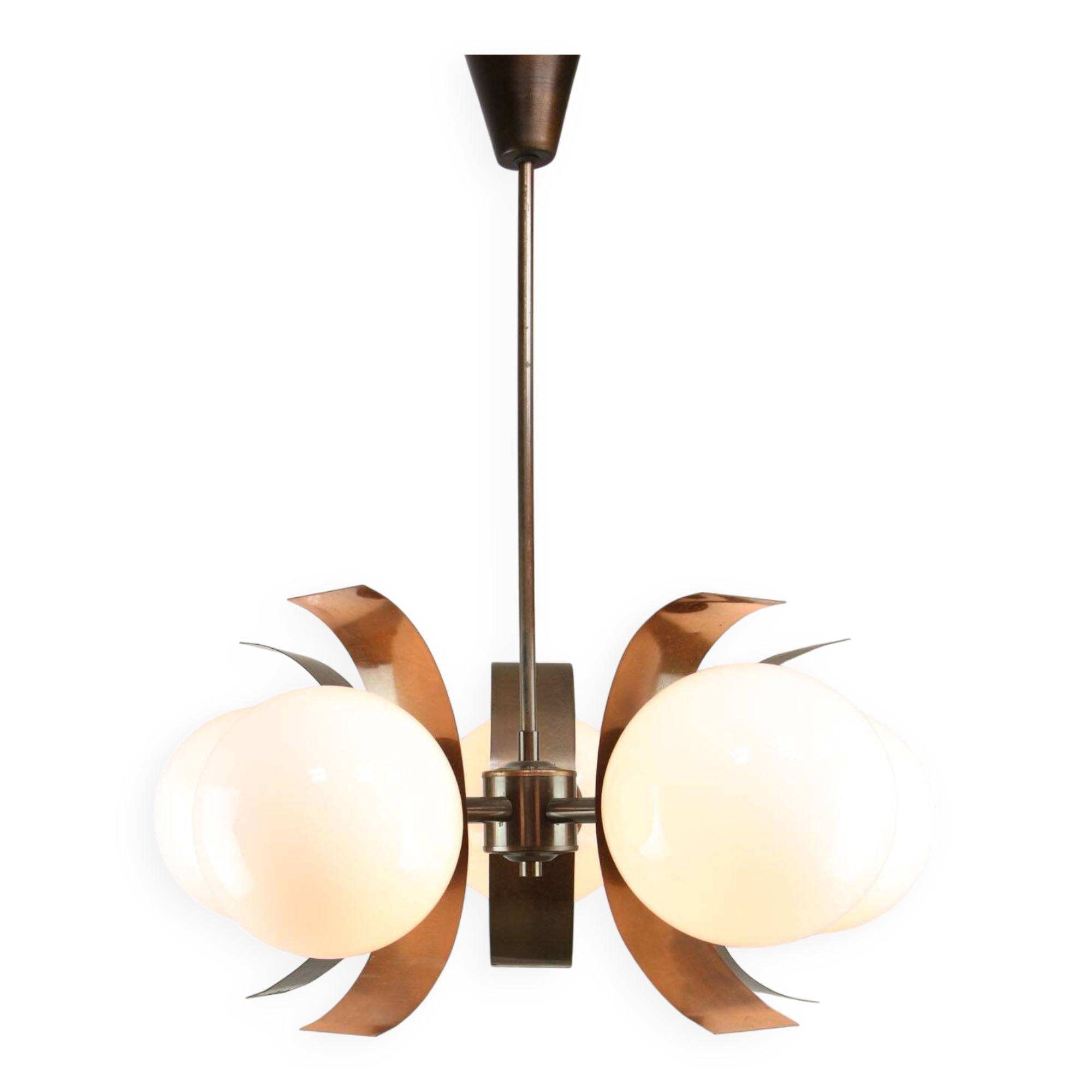 Vintage Italian Copper & Opaline Chandelier, 70s