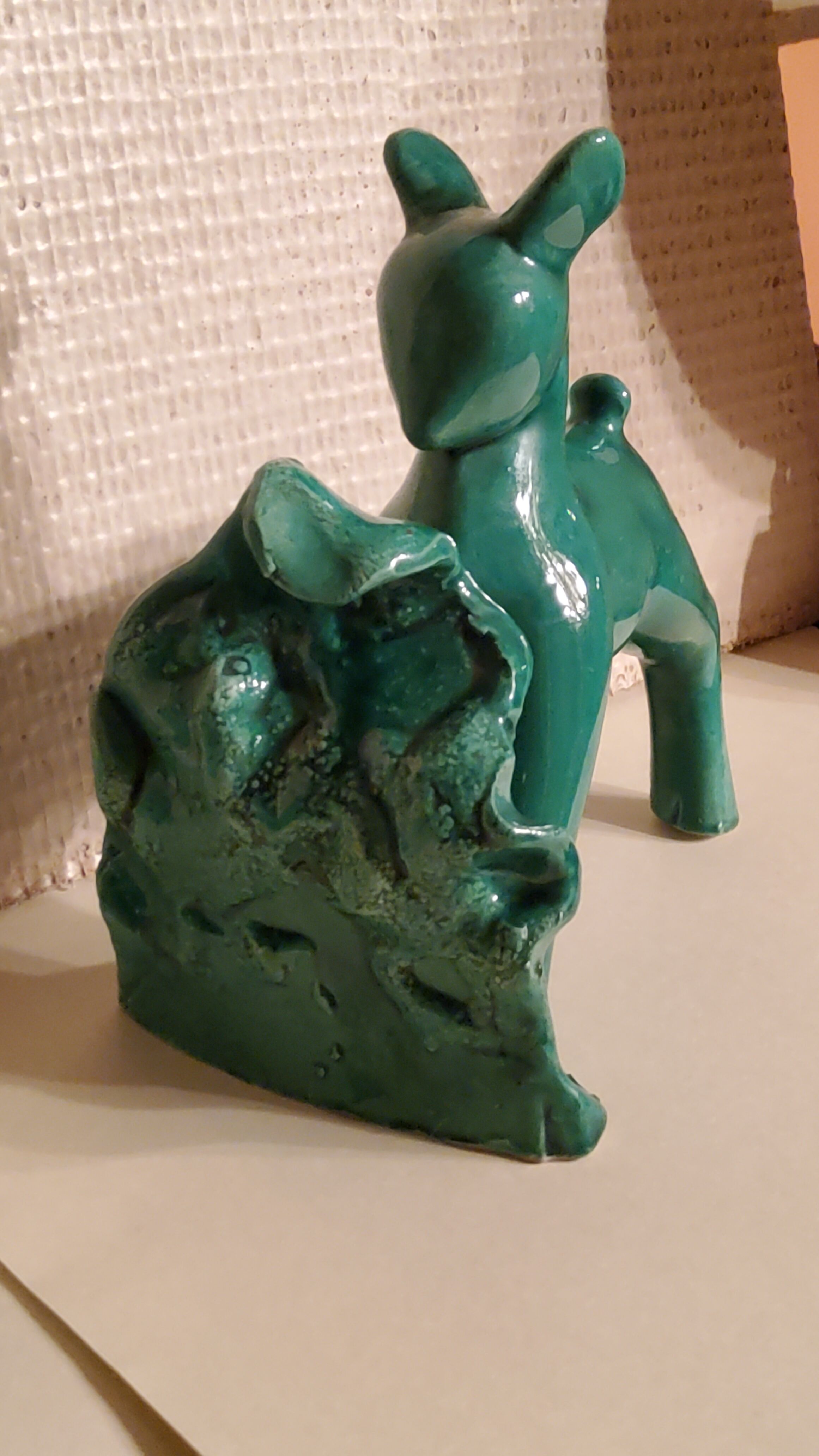Pair of bookends from the 50s in green glazed ceramic