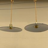 Vintage suspension duo in enamelled sheet metal style indus green and white