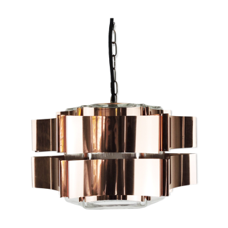 Six pointed copper & glass pendant light, 1970s