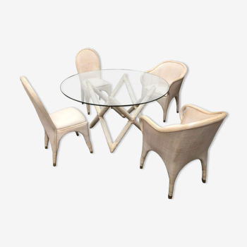 Table & 4 seats rattan rock and bobois