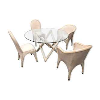 Ensemble table & 4 assises rotin roche et bobois