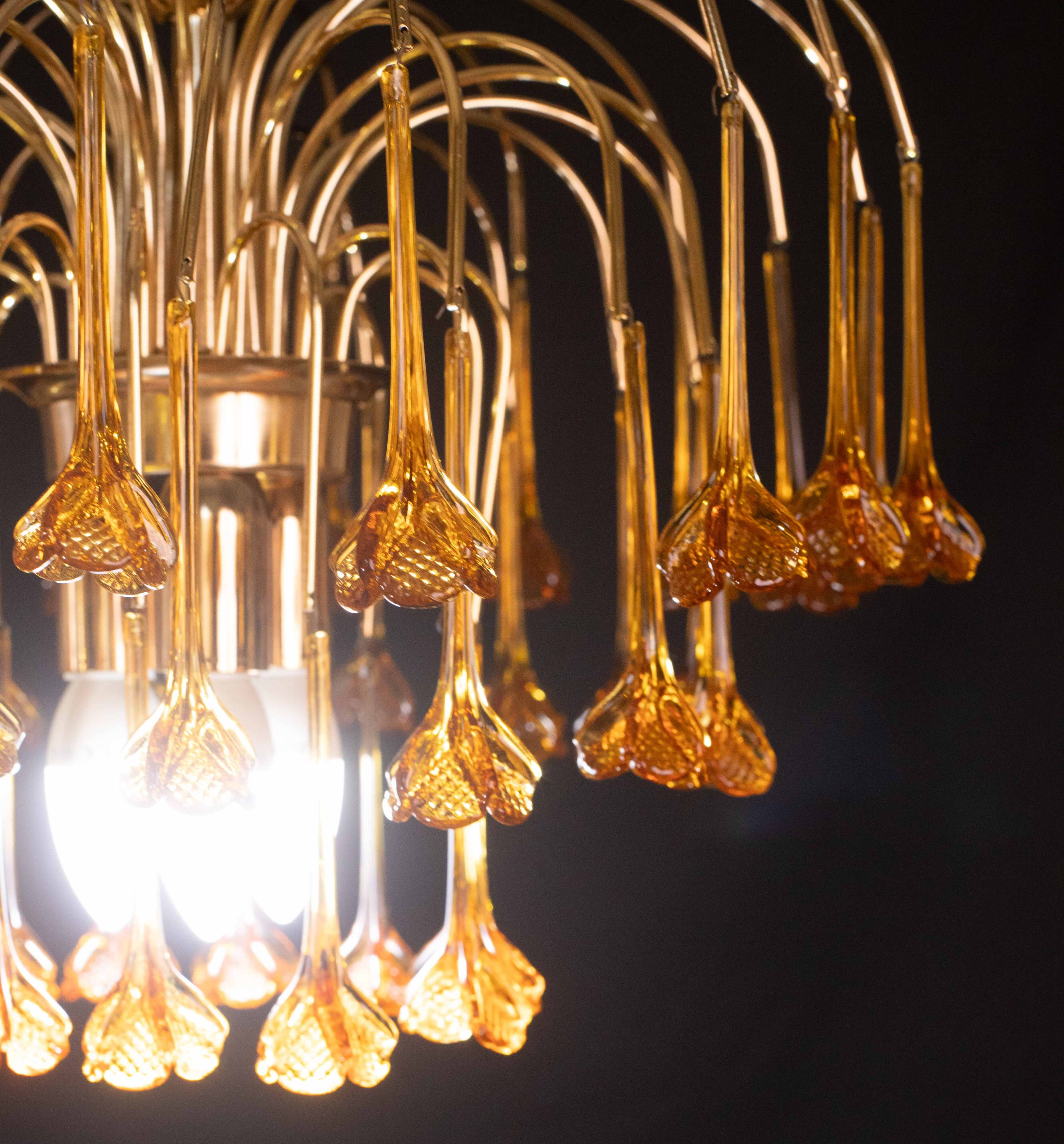 Lustre à fleurs en verre de Murano orange de Marilyn Monroe, années 1970