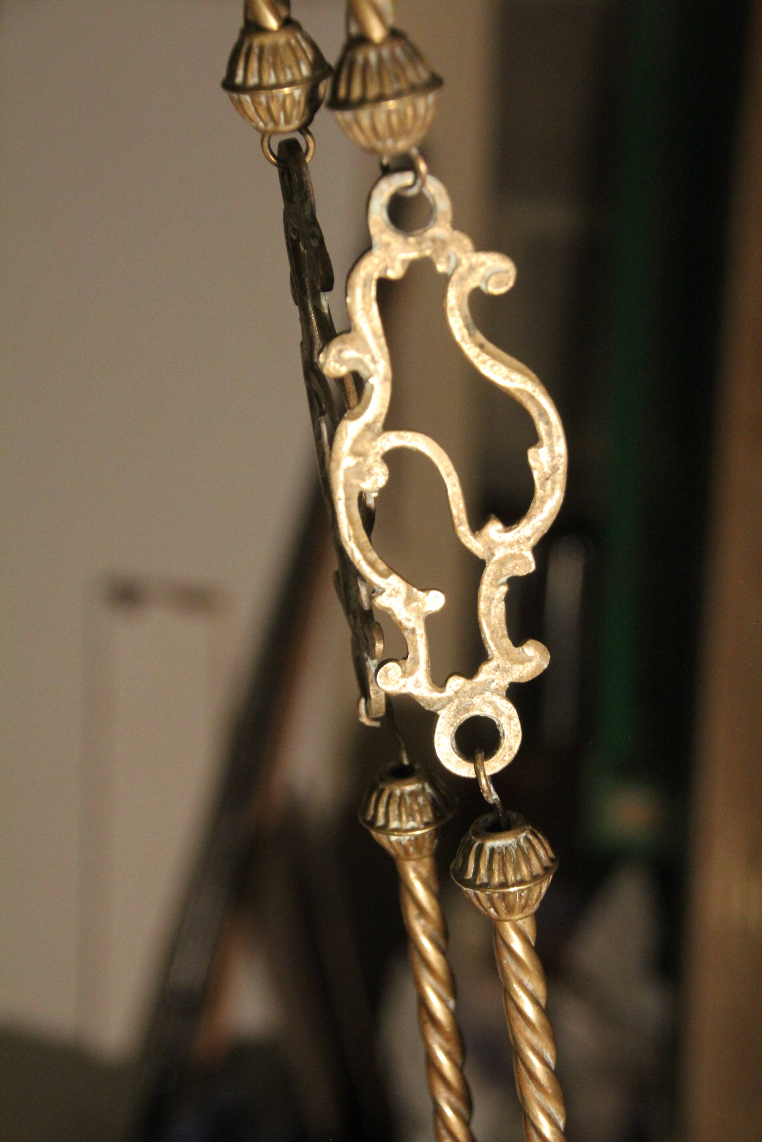 Large glass paste and brass chandelier in Art Deco style.