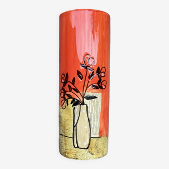 Vase céramique vintage peint à la main