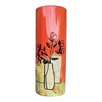 Vase céramique vintage peint à la main