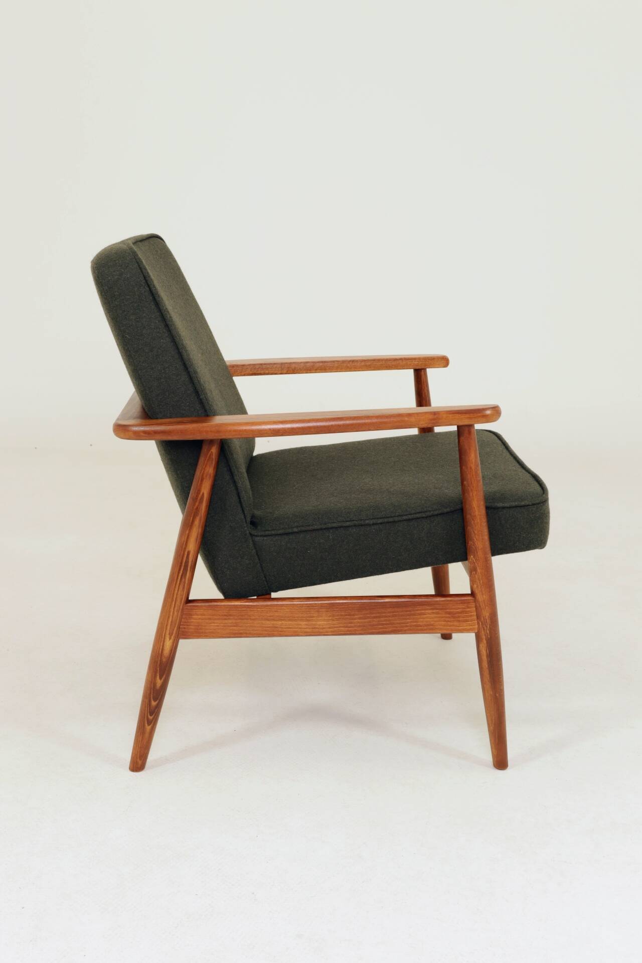 Mid Century Lounge Chair by M. Zieliński, Poland 1960, Olive Wool