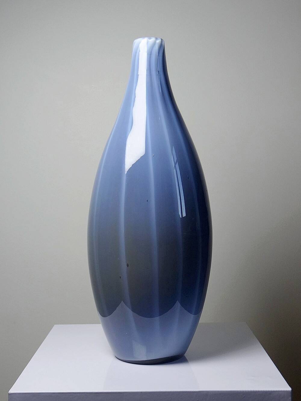 Pair of vintage smoky glass vases lined with opaline Murano bubble glass.