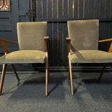 Pair of compass leg armchairs Velvet 1950