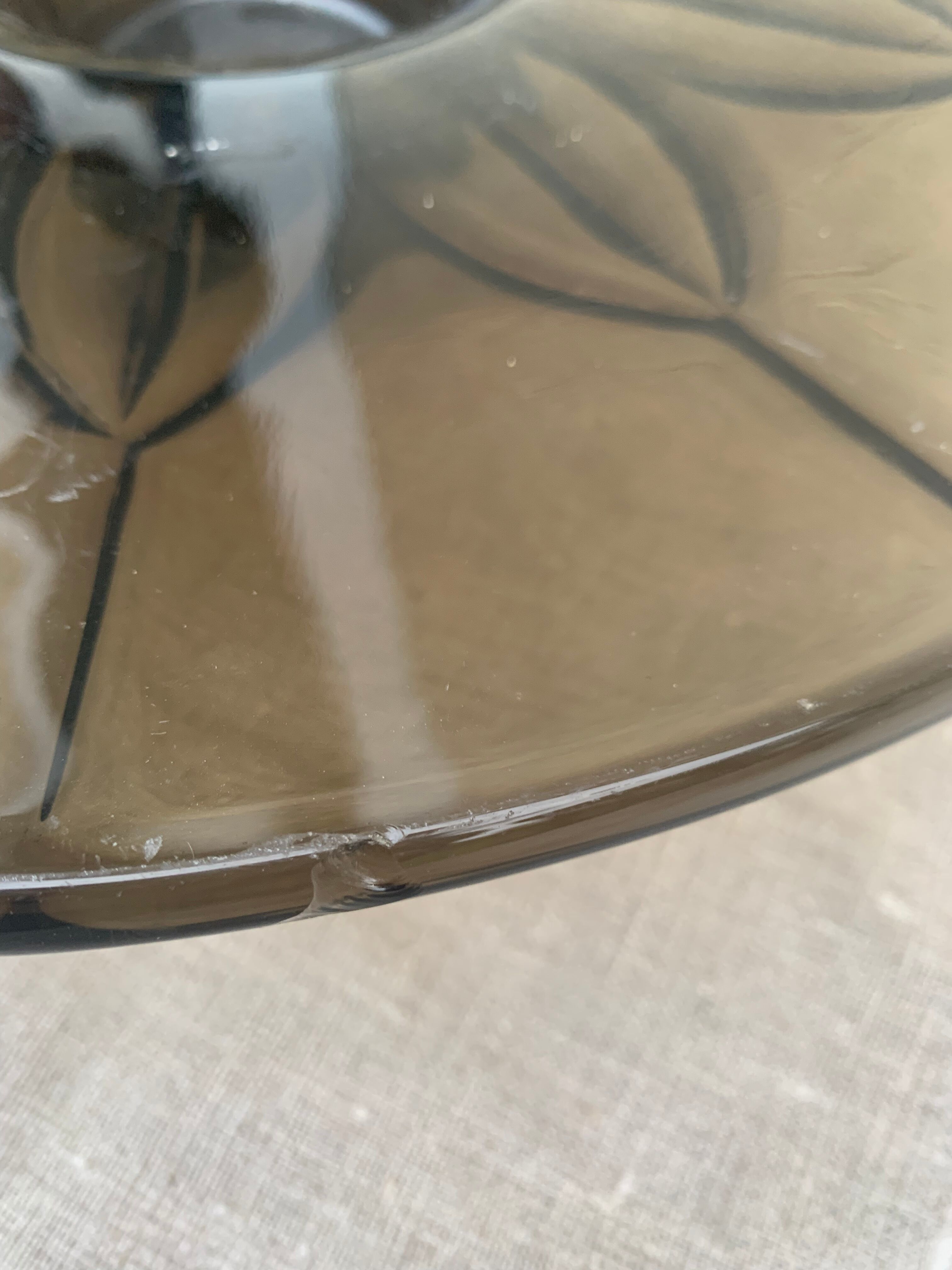 Brown glass cup vintage floral pattern