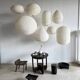 Small Japanese-style natural rattan and linen pendant light in the shape of a drop H40 D35