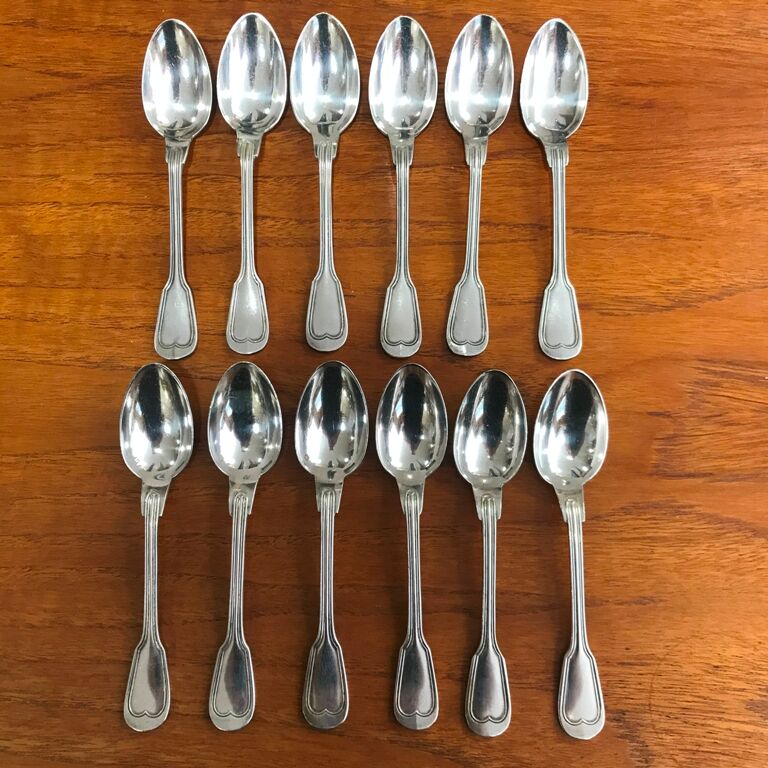 Set of 12 small silver metal spoons - n°51
