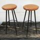 Paire de tabourets de bar assise cuir vintage 1950-60