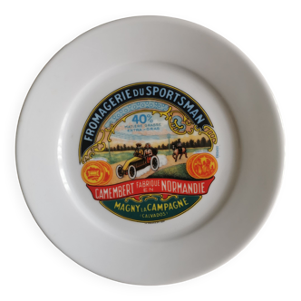 Advertising plate Camembert President. Limoges porcelain - Apilco. Signed Yves Deshoulières.