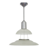 Lustre, Suspension Space Age Soucoupe Volante style Holophane industriel en verre. Années 70
