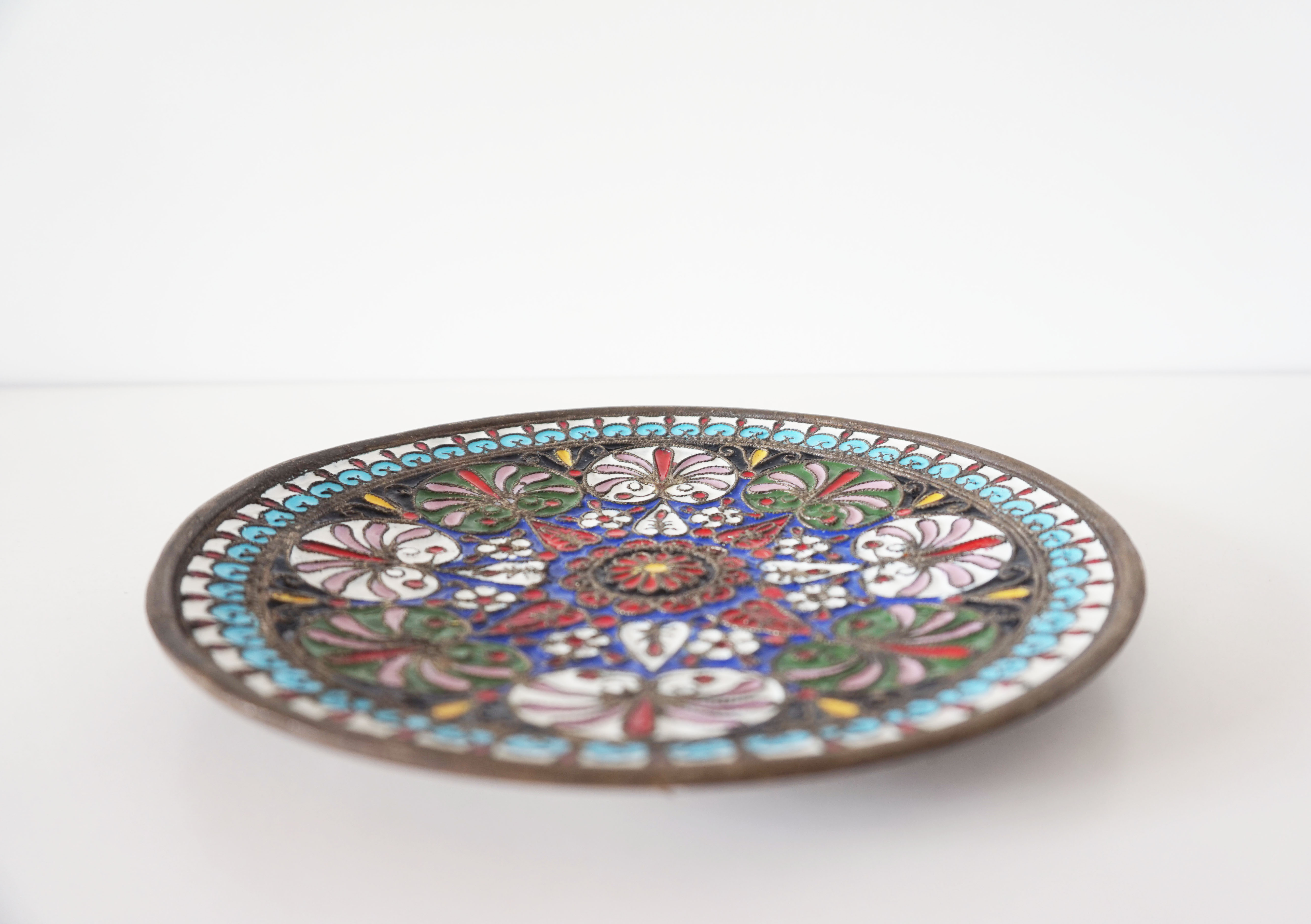 Enamelled brass mandala wall circle