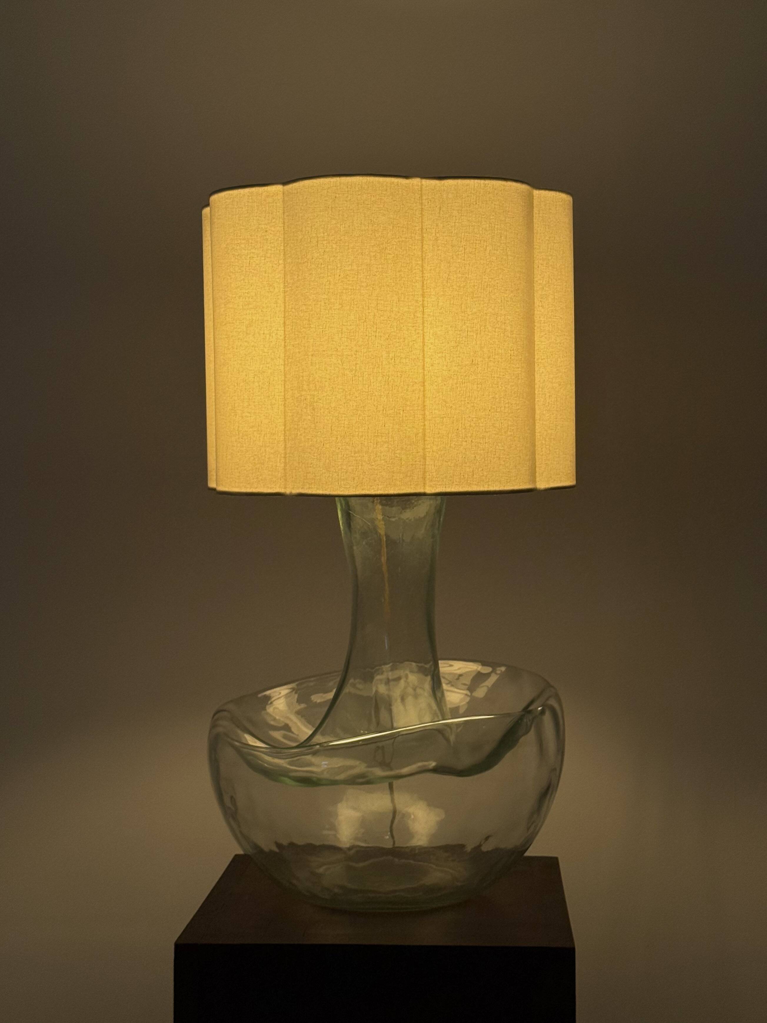 Large vintage table lamp with sculptural glass base