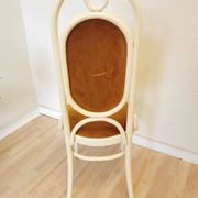 Vintage Thonet Bentwood Dining Chair: White Wood, Yellow Fabric, 1970s Yugo