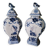 Pair of Dutch Delft earthenware lidded jars