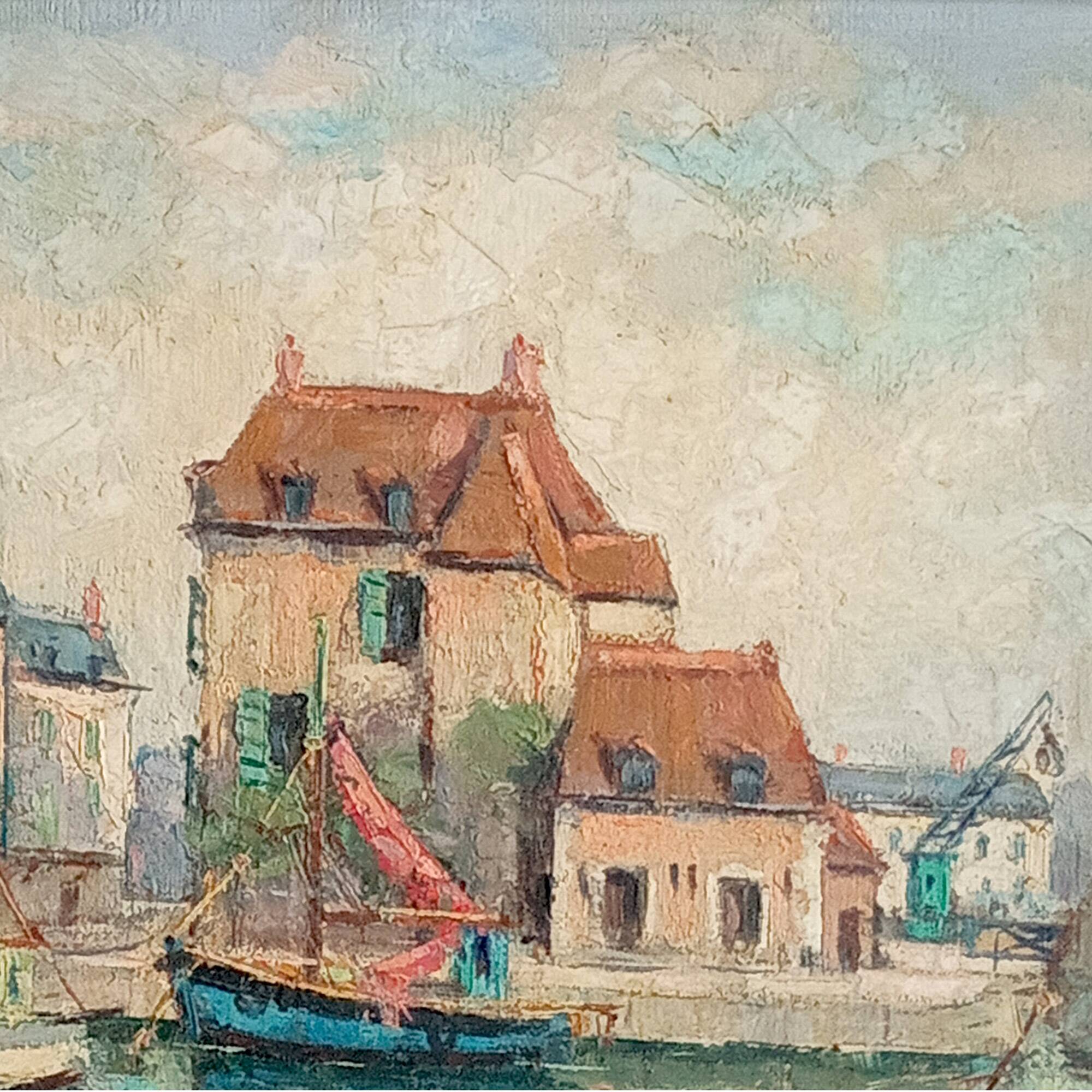 Oil painting Port of Honfleur signed