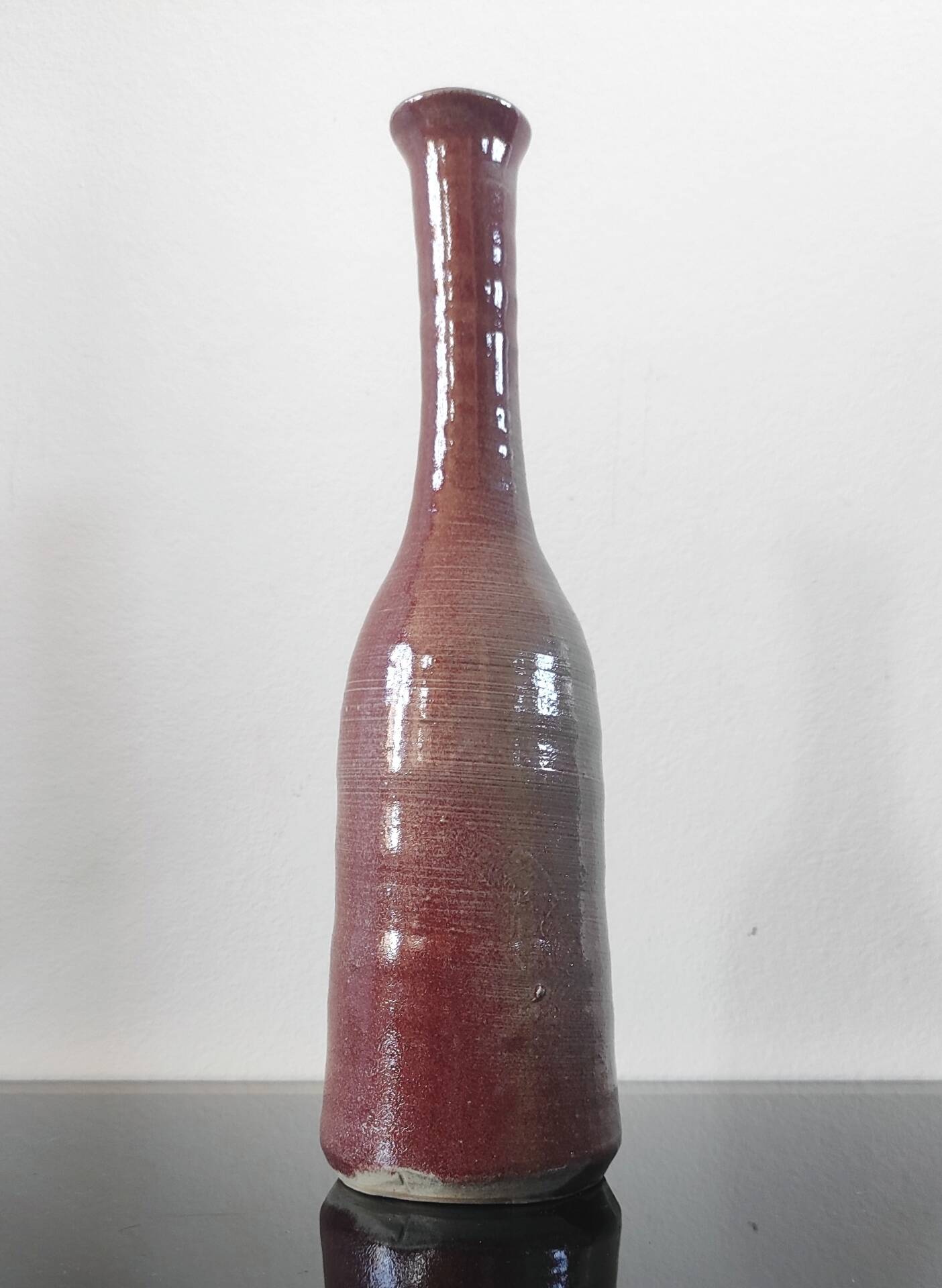 Vintage glazed stoneware bottle soliflore vase