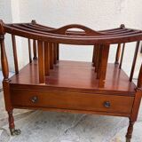Porte-revues vintage en acajou avec poignée, style Canterbury