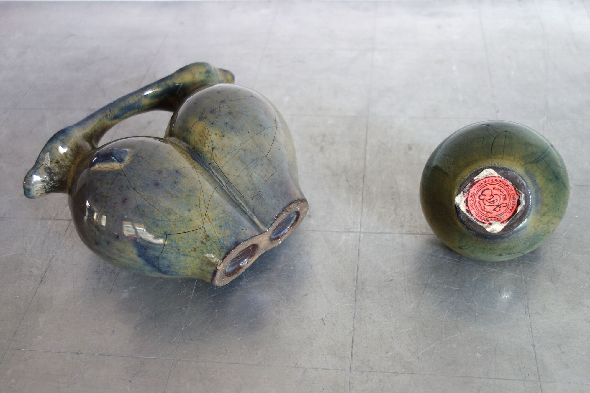 2 vintage glazed ceramic vases, Greece