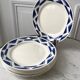 Set of 6 flat plates Badonviller model Courtilles royal blue art deco 30s