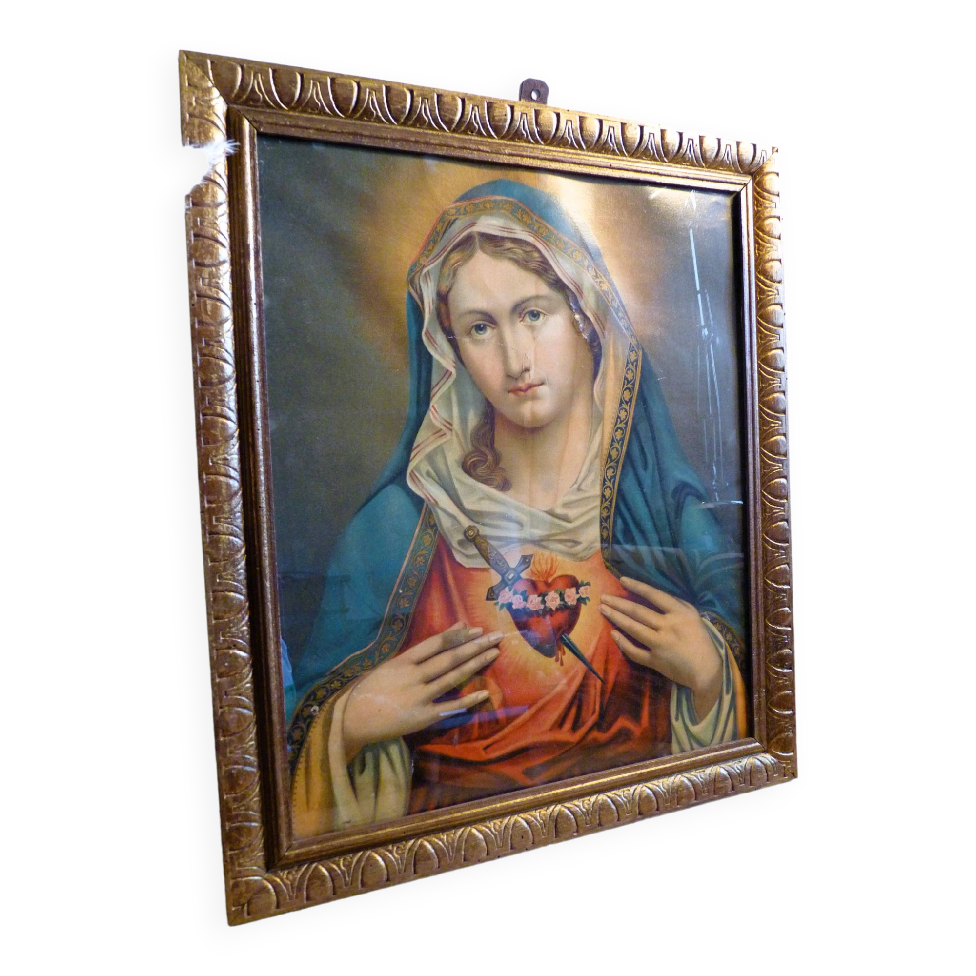 Painting Golden frame Virgin Mary immaculate heart