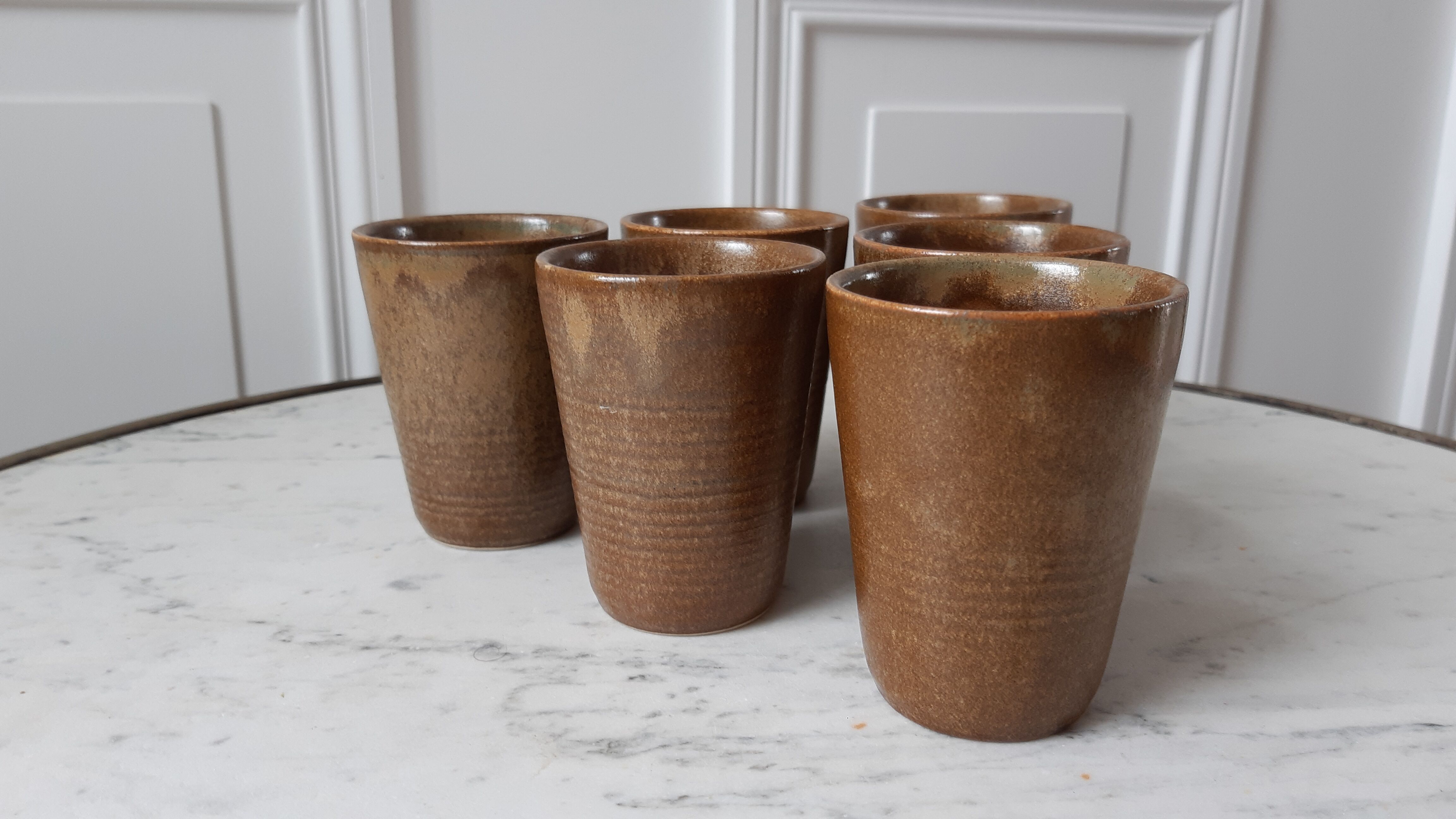 Set of 6 glasses in stoneware Digoin Sarreguemines 70s