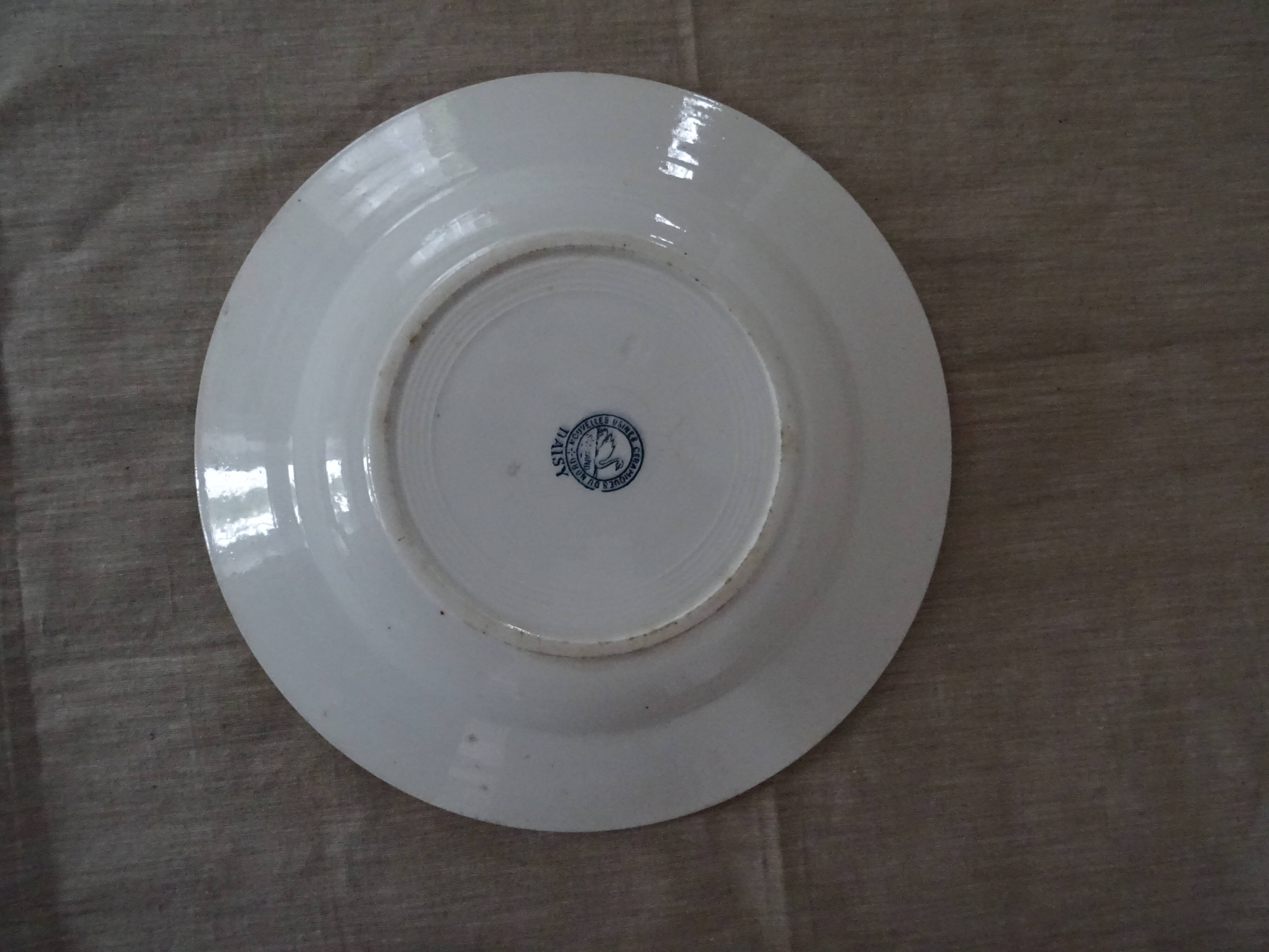 Old faience plate old St Amand decoration Daisy blue flowers