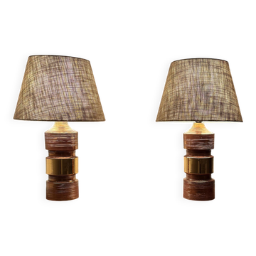Vintage Bergboms Bitossi table lamps, ceramic with copper glaze, Sweden 1960s.