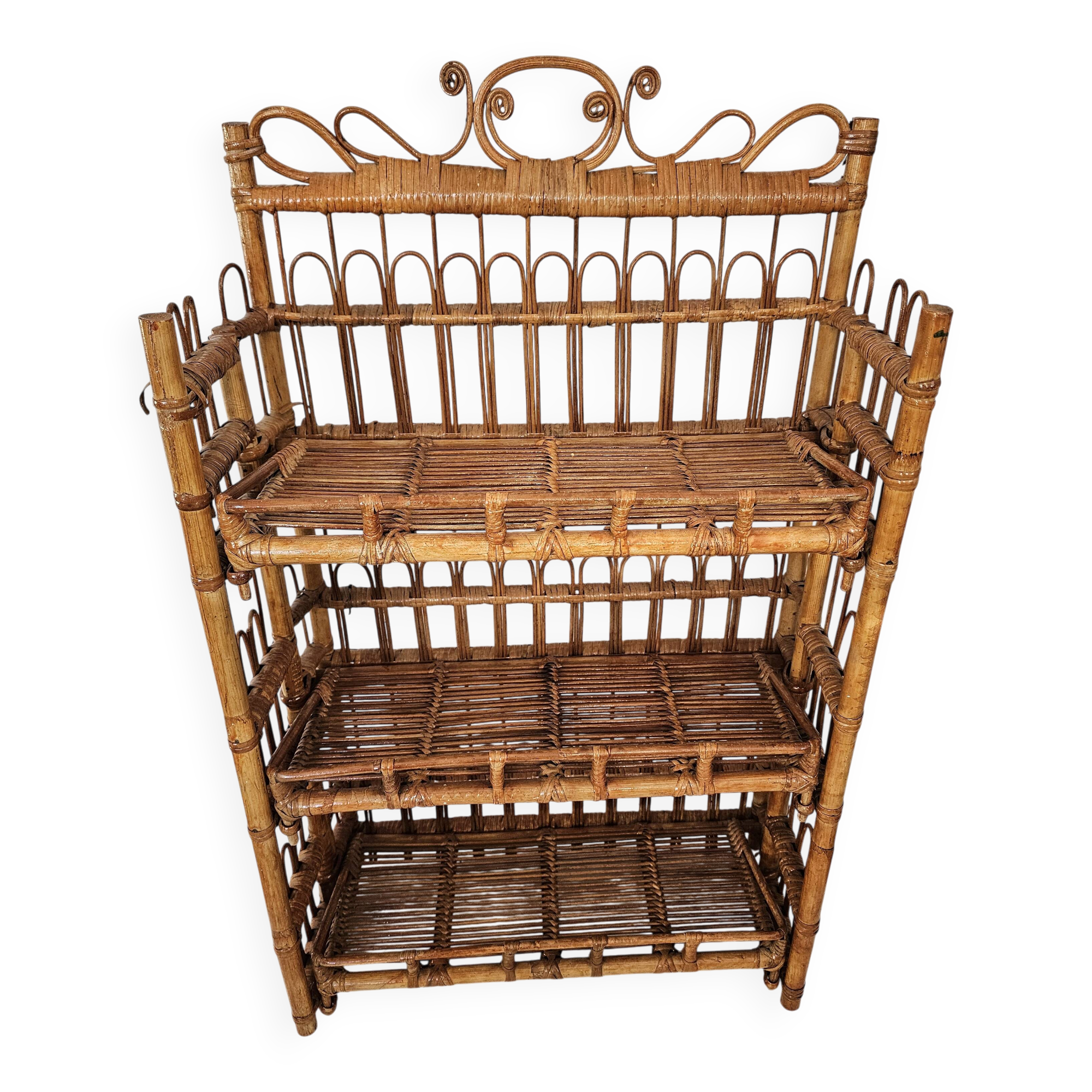 Beautiful Peacock wall shelf, made of rattan, 1960s
