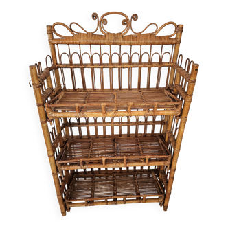 Belle étagère murale Peacock, en rotin,  années 60's 1960