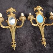 Pair of wall sconces with mirrors. Putti. Bronze. Floral Art Nouveau.