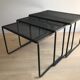 3 trundle tables in perforated sheet metal and black lacquered steel - 80s