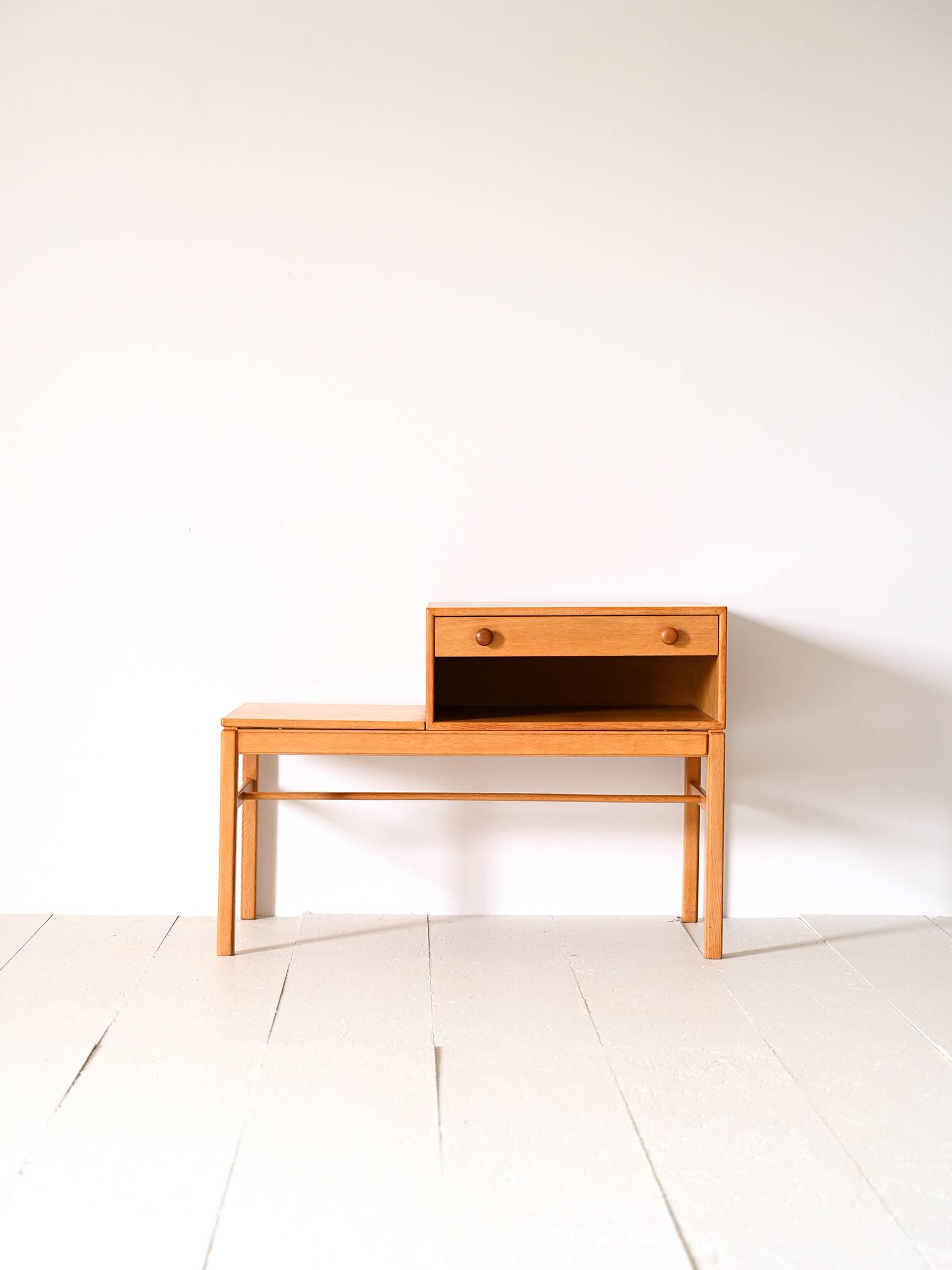 Scandinavian oak bench with drawer